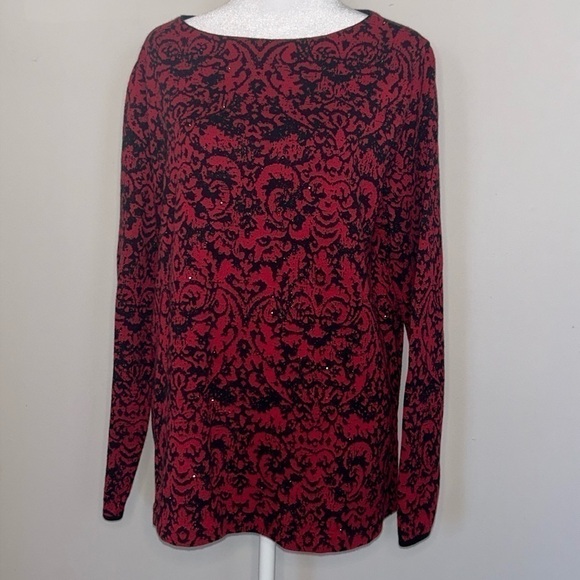 J.Jill Black & Red Rhinestone Sweater Size Large - Picture 2 of 8